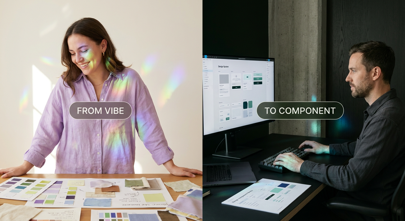 stock photograph depicting "Side-by-Side: Translating a Design from Vibe to Component" related to claude design.