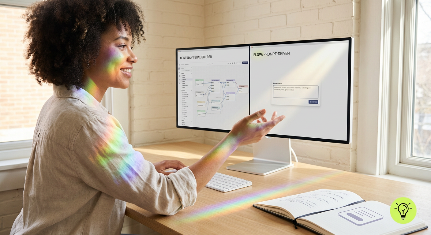stock photograph depicting "The Control-Complexity Paradox in Action" related to visual builders vs prompt-driven design.