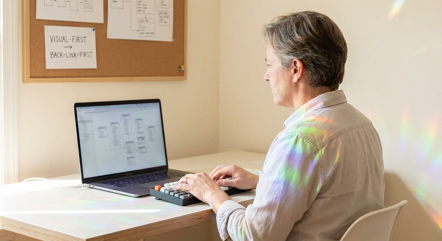 stock photograph depicting "Shifting Your Mindset: From Visual-First to Back-Link-First Prompting" related to can ai build scalable database architecture.